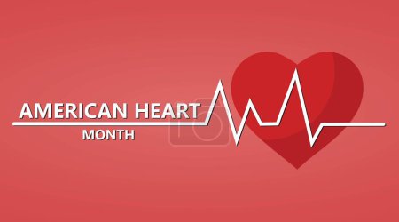 Ilustración de Banner de sensibilización para el Mes del Corazón Americano con cardiograma - Imagen libre de derechos