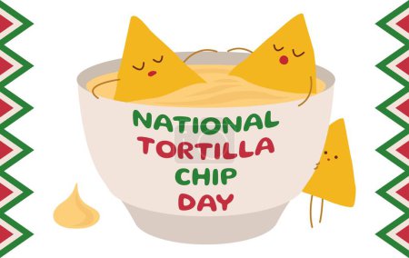 Festbanner zum Nationalen Tortilla Chip Day mit Nachos und Sauce