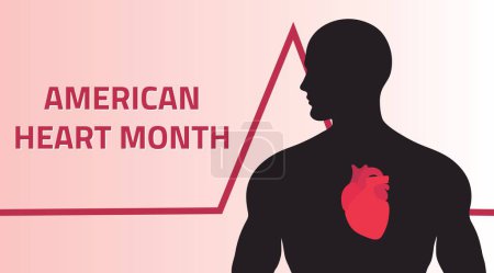Ilustración de Banner de sensibilización para el Mes del Corazón Americano con silueta masculina - Imagen libre de derechos