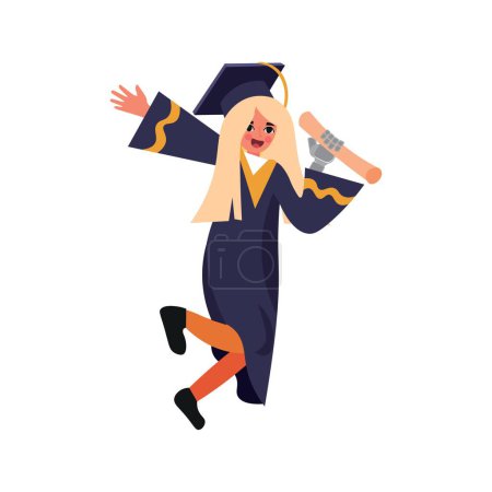 Illustration for Female graduating student with prosthetic arm on white background - Royalty Free Image