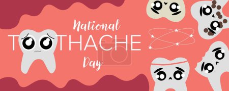 Banner for National Toothache Day with sad teeth with decay