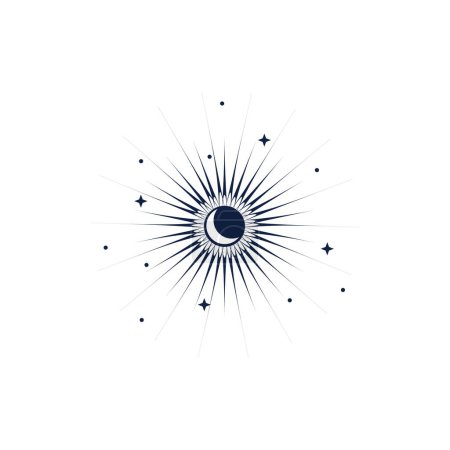 Drawn Sun and stars on white background. Astrology concept