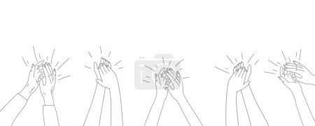 Many drawn clapping hands on white background