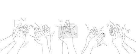 Many drawn clapping hands on white background