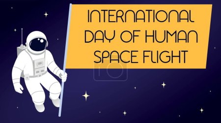 Banner para el Día Internacional del Vuelo Espacial Humano con astronauta