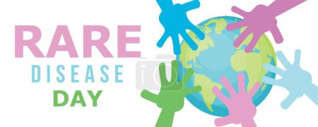 Banner for Rare Disease Day with planet Earth and many hands