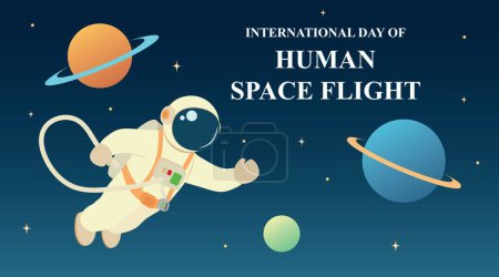 Banner para el Día Internacional del Vuelo Espacial Humano con astronauta