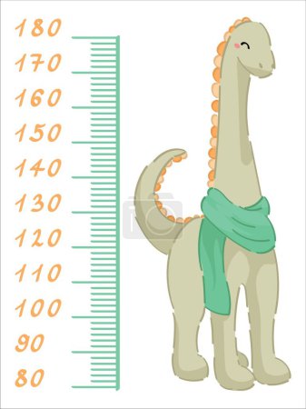 Ilustración de Altura de medición de dinosaurio lindo sobre fondo blanco - Imagen libre de derechos