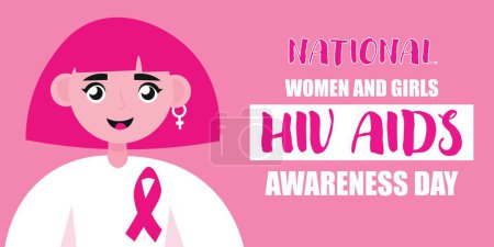 Banner de sensibilización para el Día Nacional de la Mujer y las Niñas sobre el VIH / SIDA con una mujer con cinta de sensibilización