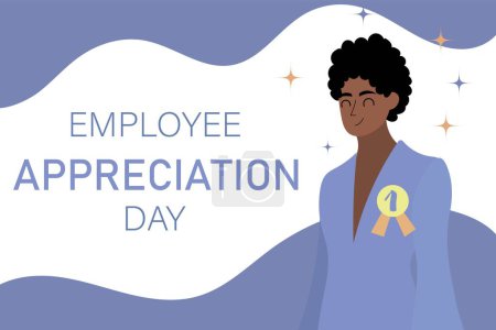 Ilustración de Banner festivo para el Día de la Apreciación de los Empleados con la exitosa mujer de negocios afroamericana - Imagen libre de derechos