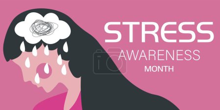 Banner for Stress Awareness Month with crying woman