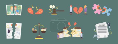 Set of clipart for divorce on green background