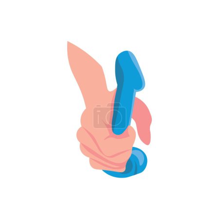 Hand holding dildo sex toy on white background