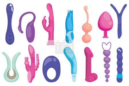 Set of sex toys on white background