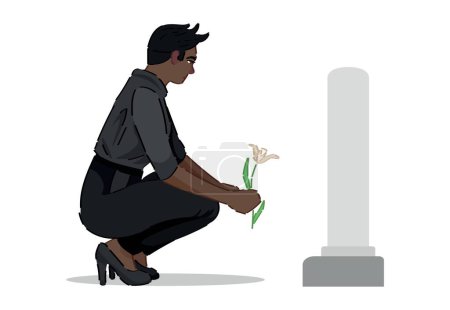 Femme languissant après leur parent sur le cimetière