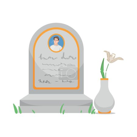 Drawn gravestone with body on graveyard