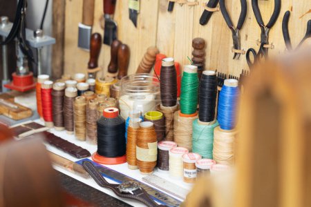 Photo for Thread for leather craft. Multicolor sewing threads - Royalty Free Image