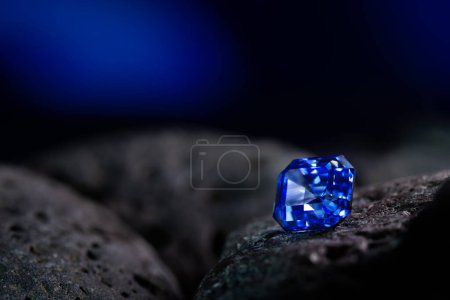 Photo for Precious Blue Sapphire Gemstone on Dark Background - Royalty Free Image