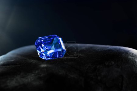 Photo for Precious Blue Sapphire Gemstone on Dark Background - Royalty Free Image