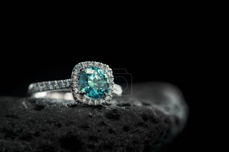 Photo for Blue diamond engagement ring with blue diamond - Royalty Free Image
