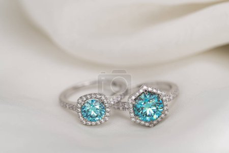 Photo for White gold jewelry ring with blue diamonds - Royalty Free Image