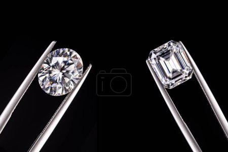 Photo for Oval Cut and Emerald Cut Diamonds on black background - Royalty Free Image