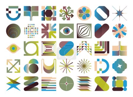 Ilustración de Logo modernismo estética vector abstracto formas colección hecha con formas geométricas minimalistas y elementos gráficos para póster, portada, arte, presentación, impresiones, tela, papel pintado y etc.. - Imagen libre de derechos