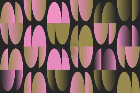 Illustration for 60s retro style seamless pattern graphics with mid-century motif aesthetics, built with a generative design approach and minimalist geometric forms and abstract vector shapes. - Royalty Free Image