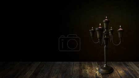 Soporte de luces de vela con fondo de madera y celebración tema stock foto