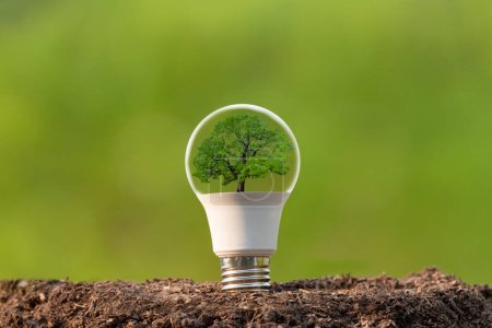 Téléchargez les photos : Concept d'économie d'énergie écologique sur lampe avec vert BG - en image libre de droit