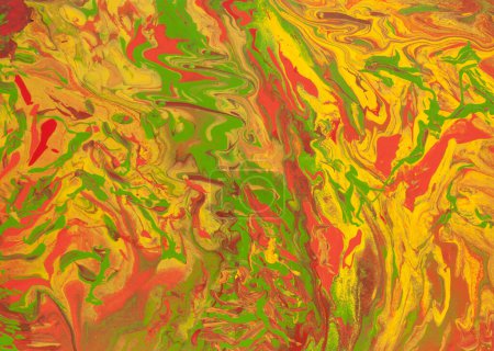 Photo for Autumn in yellow, red, green and orange colours, abstract painting acrylic on streched canvas in technique fluid art, also named as pour art or liquid art and marble art. - Royalty Free Image