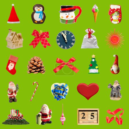 Photo for Christmas collection isolated on a green background - Royalty Free Image