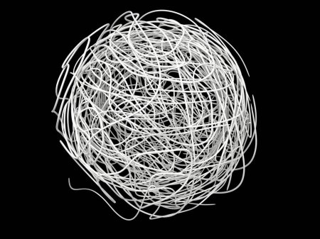 Photo for Ball of tangled white wires - isolated on black background - Royalty Free Image
