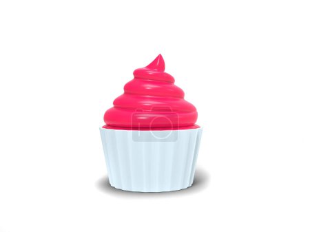 Foto de Deliciosa crema rosa en taza blanca - magdalena - Imagen libre de derechos