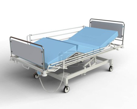 Téléchargez les photos : Grand lit d'hôpital avec matelas bleu et tout l'équipement - en image libre de droit