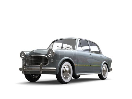 Téléchargez les photos : Petite voiture vintage compacte gris ardoise - isolée sur fond blanc - en image libre de droit