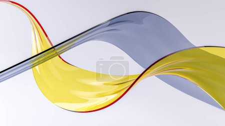 Foto de Ondas de flujo de vidrio amarillo y gris abstractas sobre fondo brillante - Imagen libre de derechos