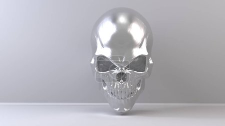 Téléchargez les photos : Crâne en métal maléfique en arrière-plan studio lumineux - en image libre de droit
