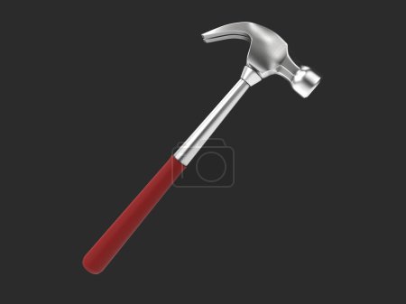 Steel hammer with red rubber handle - side view - isolated on dark background