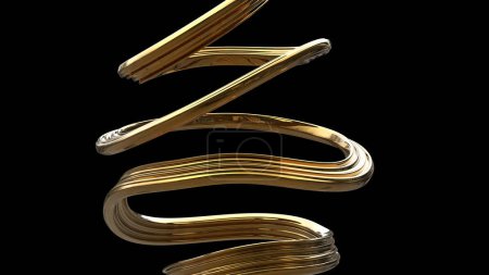 Téléchargez les photos : Forme abstraite courbe dorée enroulement autour de lui - isolé sur fond noir - en image libre de droit