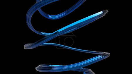 Téléchargez les photos : Forme abstraite de la courbe bleue métallique - isolée sur fond noir - en image libre de droit