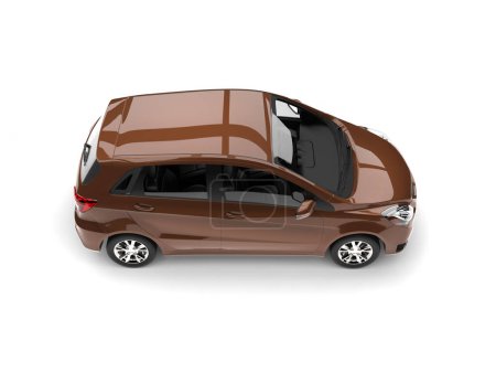 Téléchargez les photos : Petite voiture compacte moderne brun clair vue du haut vers le bas - en image libre de droit