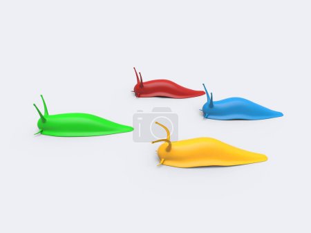 Téléchargez les photos : Des limaces joyeuses et colorées dans une course - isolées sur fond blanc - en image libre de droit