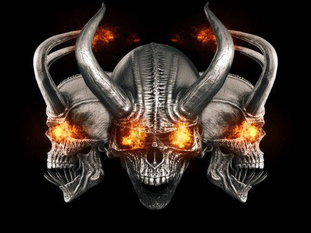Téléchargez les photos : Crânes de démon en métal lourd aux yeux flamboyants infernaux - en image libre de droit