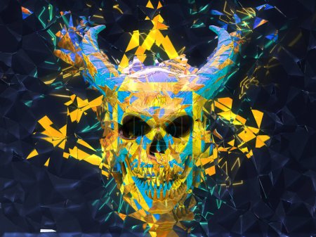 Téléchargez les photos : Crâne de démon coloré dans un miroir cassé - en image libre de droit