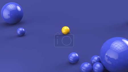 Téléchargez les photos : Boule jaune vif se démarque de la foule de sphères bleues - en image libre de droit