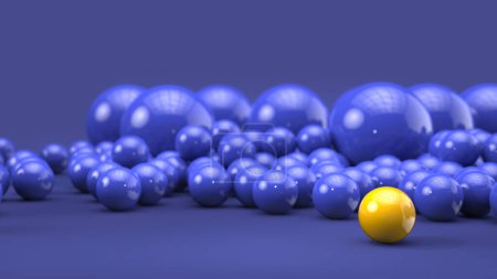 Téléchargez les photos : Boule jaune vif se démarque sur fond bleu rempli de sphères bleues - gabarit de fond - en image libre de droit