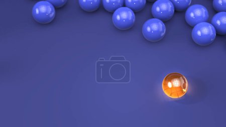 Téléchargez les photos : Boule de marbre en verre orange vif se démarque sur fond bleu - modèle de fond - en image libre de droit