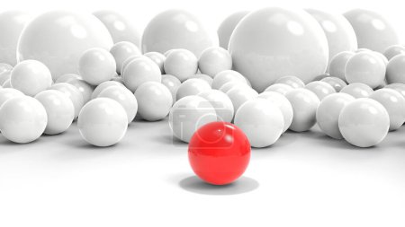 Téléchargez les photos : Red ball se démarque et devant un tas de boules blanches génériques - en image libre de droit