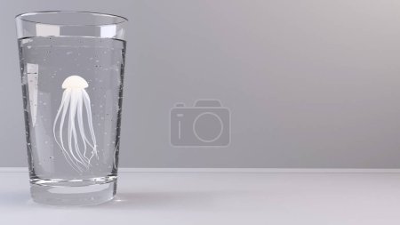 Téléchargez les photos : Méduses blanches dans un verre d'eau claire fraîche - en image libre de droit